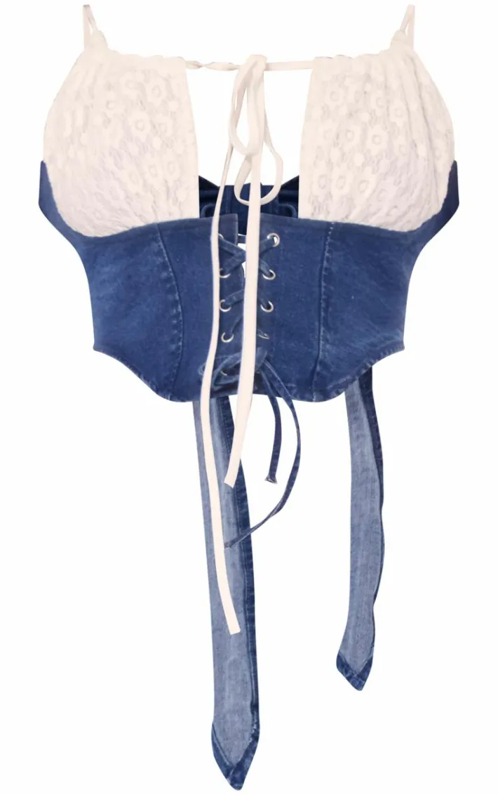Indigo Denim Lace Insert Bralet