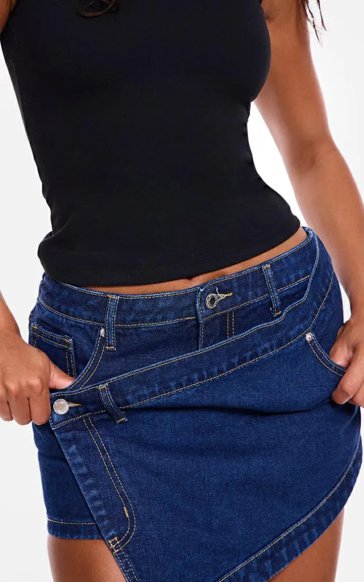 Indigo Denim Wrap Around Mini Skirt