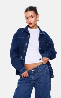 Indigo Oversized Button Up Pocket Detail Denim Shacket