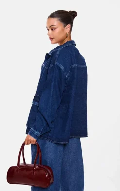 Indigo Oversized Button Up Pocket Detail Denim Shacket