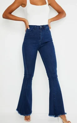 Indigo Raw Hem Extreme Bell Flare Jeans