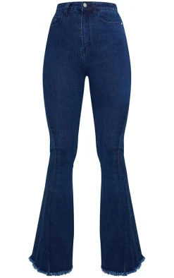 Indigo Raw Hem Extreme Bell Flare Jeans