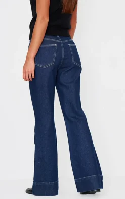 Indigo Wash Contrast Seam Flared Jeans