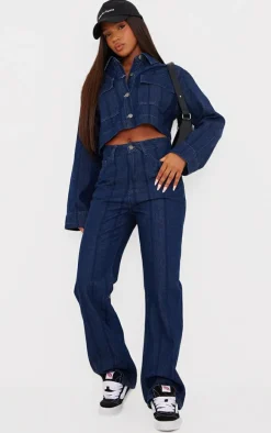 Indigo Wash Stripe Denim Straight Leg Jeans