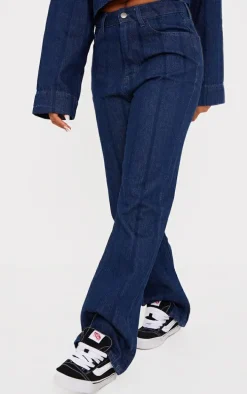 Indigo Wash Stripe Denim Straight Leg Jeans