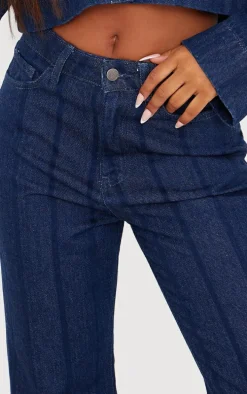 Indigo Wash Stripe Denim Straight Leg Jeans