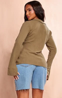 Ink Blue Tie Front Crinkle Shirt