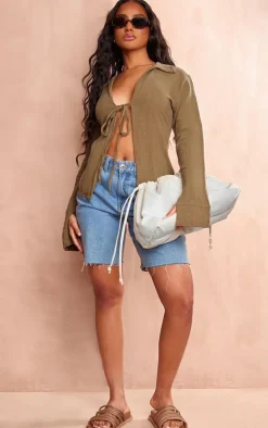 Ink Blue Tie Front Crinkle Shirt