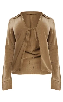 Ink Blue Tie Front Crinkle Shirt