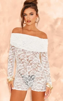 Ivory Lace Bardot Romper