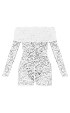 Ivory Lace Bardot Romper