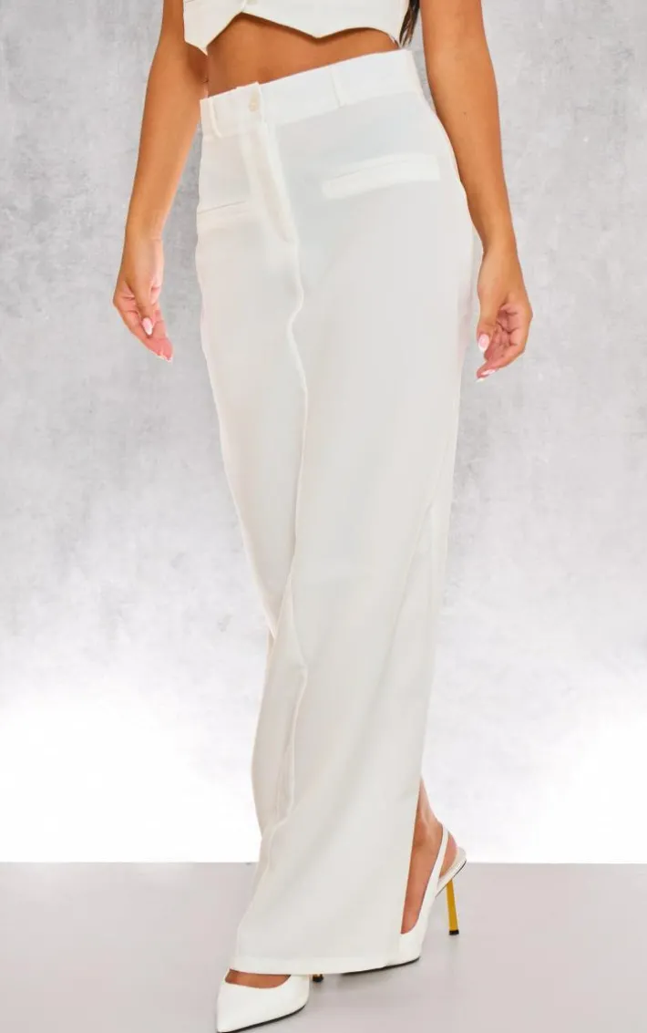 Ivory Tailored Seam Detail Back Pocket Maxi Skirt
