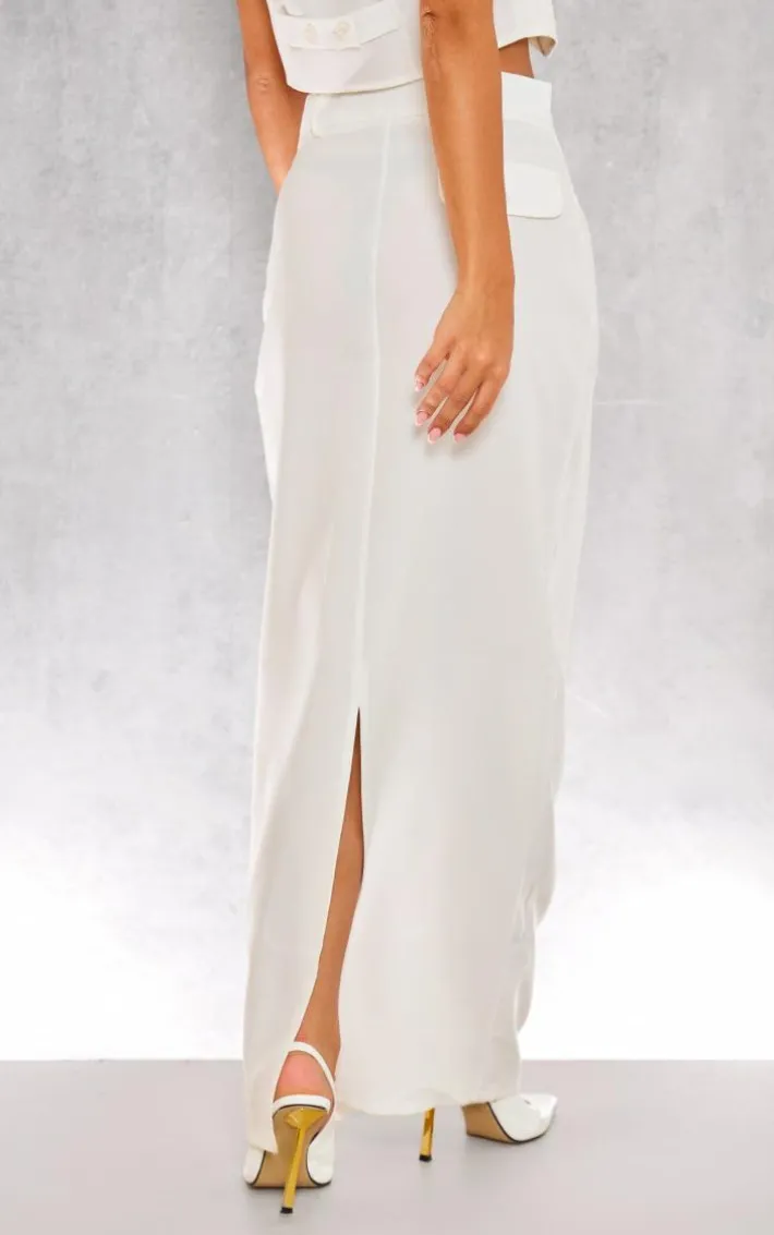 Ivory Tailored Seam Detail Back Pocket Maxi Skirt