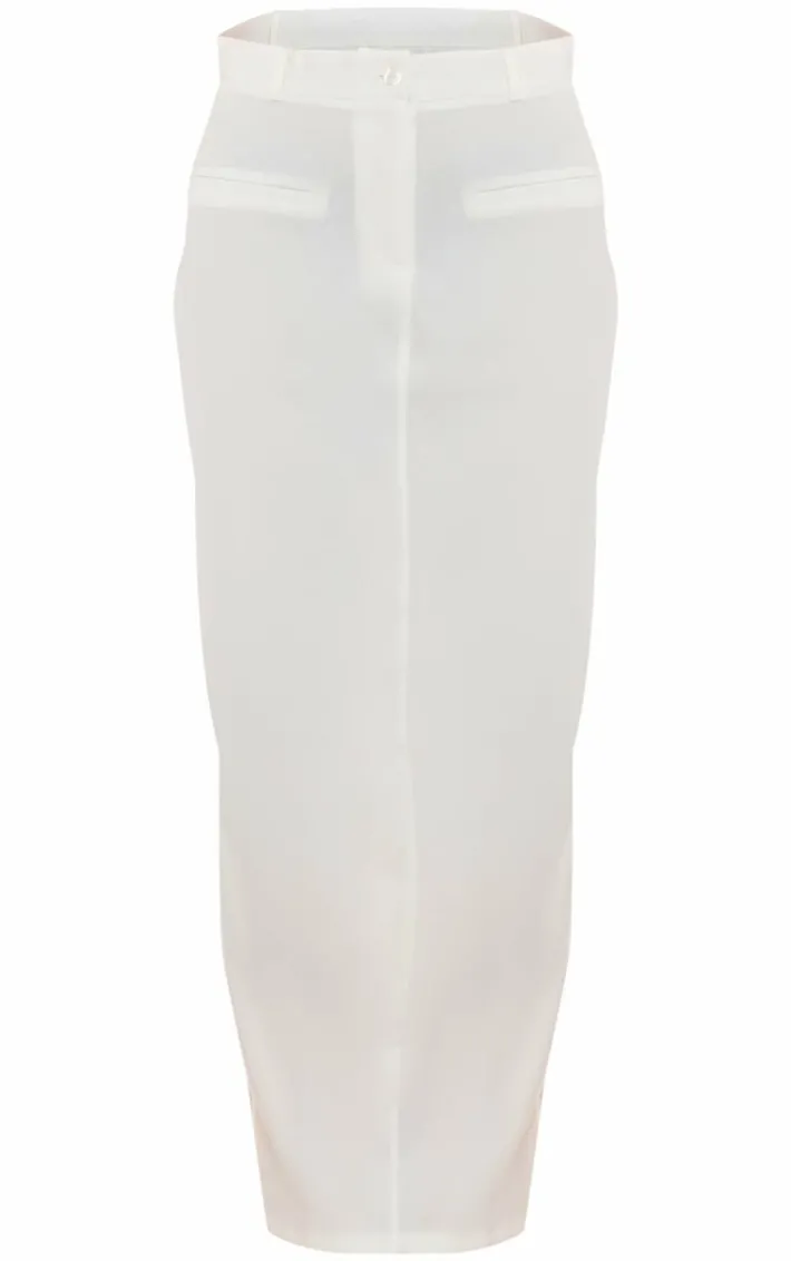 Ivory Tailored Seam Detail Back Pocket Maxi Skirt