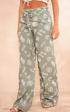Khaki Abstract Printed Straight Leg Pants