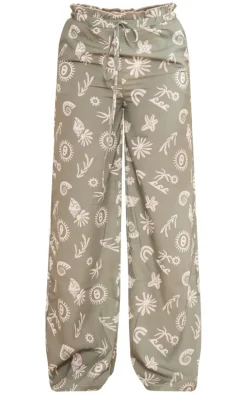 Khaki Abstract Printed Straight Leg Pants