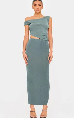 Khaki Acetate Slinky Maxi Low Rise Skirt