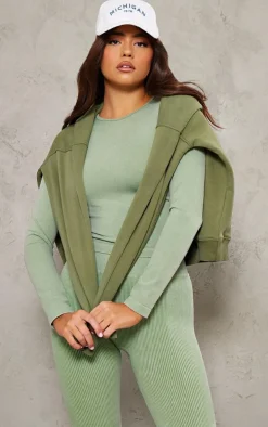 Khaki Acid Wash Seamless Long Sleeve Top