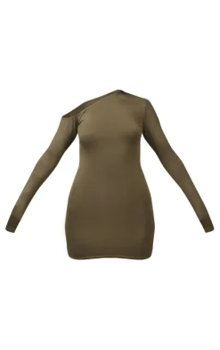 Khaki Asymmetric Neck Bodycon Dress