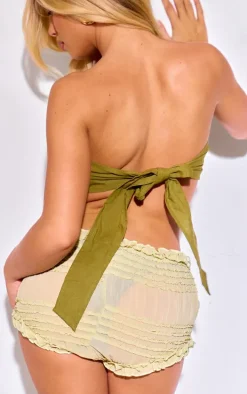 Khaki Beaded Tassel Hankey Hem Top