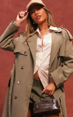 Khaki Belted Double Breasted Trench Coat