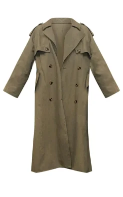 Khaki Belted Double Breasted Trench Coat