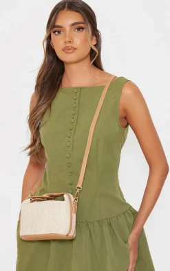 Khaki Button Down Scoop Back Shift Dress