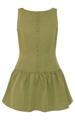 Khaki Button Down Scoop Back Shift Dress