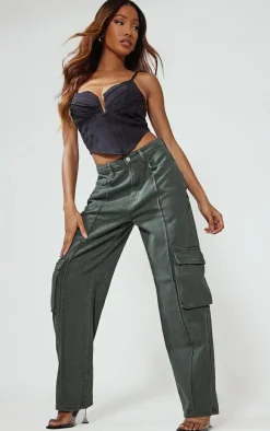 Khaki Cargo Pocket Detail Baggy Boyfriend Jeans