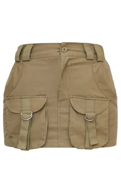 Khaki Cargo Pocket Detail Micro Mini Skirt