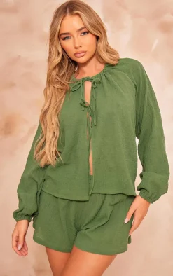 Khaki Cheesecloth Floaty Shorts