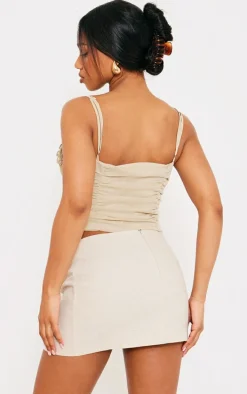 Khaki Chiffon Lace Trim Cami Top