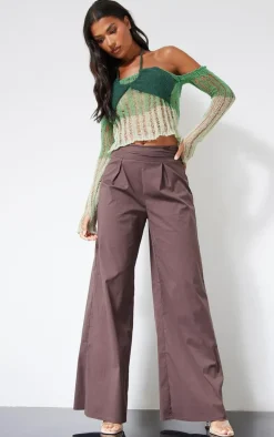 Khaki Contrast Eyelash Knit Top With Sleeves