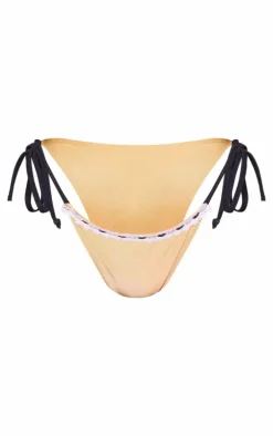 Khaki Contrast Lace Edge Tie Side Bikini Bottoms