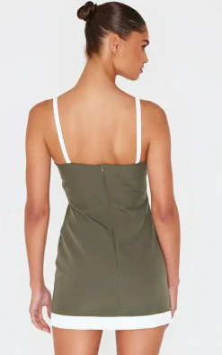 Khaki Contrast Pocket Detail Mini Dress