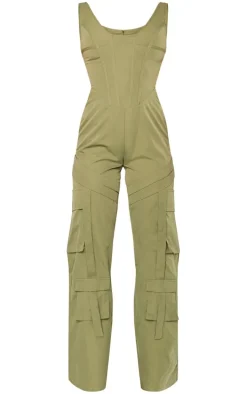 Khaki Corset Utility Jumpsuit