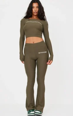 Khaki Cotton High Waist Flared Pants