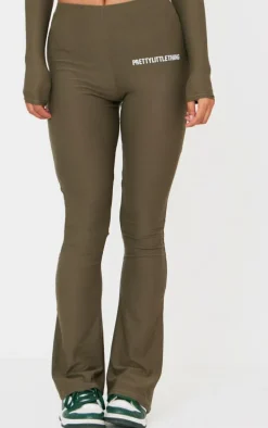 Khaki Cotton High Waist Flared Pants