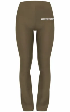 Khaki Cotton High Waist Flared Pants