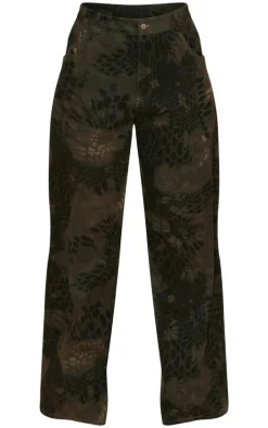 Khaki Croc Print Cargo Wide Leg Pants