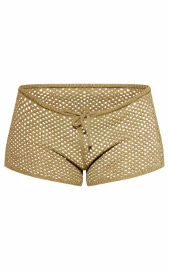Khaki Crochet Mini Beach Shorts