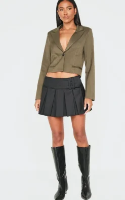 Khaki Cropped Patch Pocket Detail Boxy Blazer