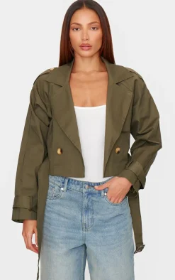 Khaki Cropped Trench Coat