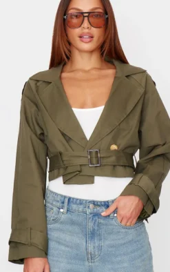 Khaki Cropped Trench Coat