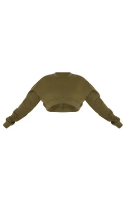 Khaki Curve Hem Cropped Sweatshirt
