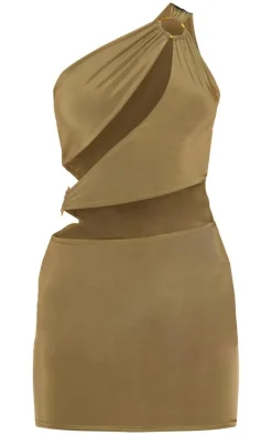 Khaki Double Layer Slinky Trim Detail Mini Dress