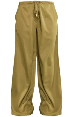 Khaki Drawstring Oversized Straight Leg Pants