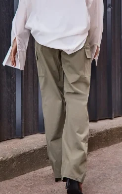 Khaki Elasticated Waist Straight Leg Cargo Pants