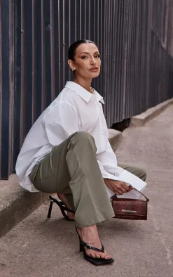 Khaki Elasticated Waist Straight Leg Cargo Pants