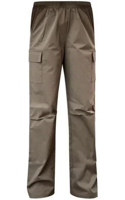 Khaki Elasticated Waist Straight Leg Cargo Pants